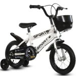 Bicicleta pentru copii cu roti ajutatoare si frane, 12 inch, Alb, 