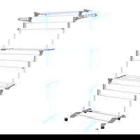 Uscator de Rufe Vertical Pliabil cu 3 Nivele Suport Umerase si Roti Albastru Dimensiuni 73x67.5x175 cm Engros,