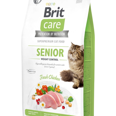 Brit Care Senior Weight Control, Pui, hrană uscată fără cerele pisici senior, managementul greutății, 400g, Brit Care