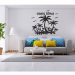 Sticker pentru rulota sau perete, cu palmieri, plante si pasari, negru, 57 x 62, Priti Global