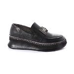 Pantofi loafers femei Enzo Bertini negri din piele cu accesoriu argintiu 1121DP1032N, Enzo Bertini