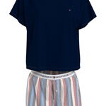 Tommy Hilfiger, Pijama din amestec de bumbac organic cu pantaloni scurti, Galben/Albastru/Negru