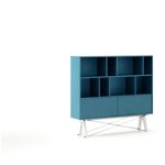 Biblioteca din lemn si pal "Low Pocket Oceanic" Blue / White, l140xA35xH130 cm