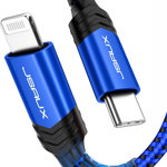 Cablu USB C la Lightning Jsaux, albastru/negru, 180 cm