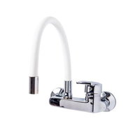 Baterie bucatarie, prindere pe perete, pipa flexibila alba, Trendy S