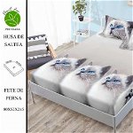 Husa de pat cu elastic 180x200 din Bumbac Finet + 2 Fete de Perna - Pisici, ELEGANT HOME PUCIOASA