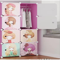 Dulap modular pentru copii, AT PERFORMANCE®, 8 rafturi, durabil, 76X37X147 cm, roz, printese, Atmag