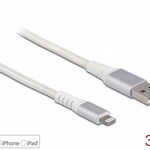 Cablu date + incarcare USB la Apple Lightning MFI 3m Alb, Delock 83003, Delock