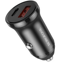 Incarcator Auto Borofone Bz18a Dual Usb A Qc 18w Usb C Pd 20w Cu Cablu Type C - Compatibil Cu iPhone - Negru