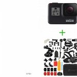 GoPro HERO7 Black - Comenzi vocale, Stabilizare video, Wi-Fi, GPS, Rezistent la apa, 4k60/1080p240 + MEGA PACHET de Accesorii SHOOT, www.GNEX.ro