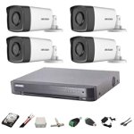 Kit complet 4 camere supraveghere full hd 80m IR Hikvision, cablu 100m si HDD 2TB, Hikvision