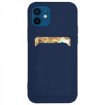 Husa Spate Upzz Silicone Walllet Compatibila Cu iPhone 13 Pro, Suport De Card Pe Spate, Navy Albastru, Upzz