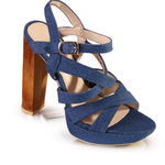 PDS99-444 Sandale cu toc inalt, gros din denim, 