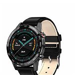 Smartwatch TND Wear Mystery, Rezistent la apa IP68, Heart Rate, ECG, Oxygen Control, Pedometru, ecran 1.3" TFT, baterie 7 zile, 290mAH, black leather TNDWearL165
