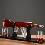 Set pentru Cognac, Whiskey  Sticla-decantor AK47, 4 pahare si suport din lemn