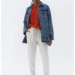 Pantaloni drepti crop cu snur de ajustare, OXXO