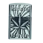 Bricheta tip zippo, 3D relief, metalica, the need for weed, gaz, marihuana, gri, cutie, OEM