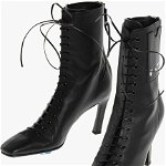 Off-White Lace Up Leather Booties With Logoed Side Card Holder Black, Off-White