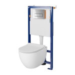 Set vas wc suspendat Zen CleanOn cu capac soft close, rezervor incastrat si clapeta crom lucios Opti, Cersanit