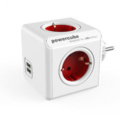 Prelungitor cubic Allocacoc, Powercube 2xUSB, 4 prize, rosu