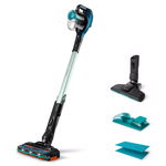 Aspirator Philips 3 In 1 Vertical Fara Fir Cu Tehnologie Speedpro , Cap De Aspirare 180°, Functie Mop, Led-uri Incluse, Flux Aer La 800 L/min, Autonomie 50 Min, Negru/albastru, KlaussTech