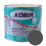Email Kober Ecolux Kolor, pentru lemn/metal, interior/exterior, pe baza de apa, mat, gri antracit, 2.5 l, Kober