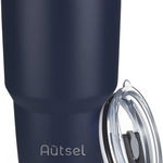 Pahar cu capac Autsel, otel inoxidabil, albastru inchis/argintiu, 900 ml, 