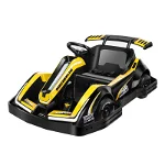Masinuta-Kart electric pentru copii 3-11 ani, Racing 90W 12V 7Ah, telecomanda, culoare Galbena, Hollicy