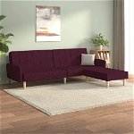 Canapea extensibila 2 locuri vidaXL, cu taburet, violet, textil, 220 x 84,5 x 69 cm, 30.6 kg