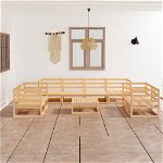 Set mobilier de gradina vidaXL, 9 piese, lemn masiv de pin, 70 x 70 x 67 cm, 44.73 kg