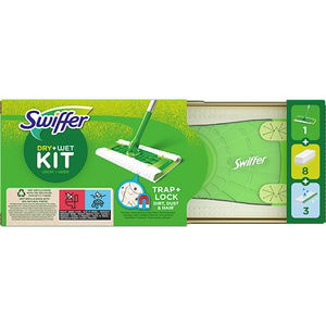 Set mop SWIFFER Dry + Wet, maner telescopic, gri-verde + 11 lavete