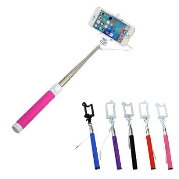 Selfie stick extensibil 100 cm, cablu audio Jack 3.5 mm, rotire 235 grade Negru