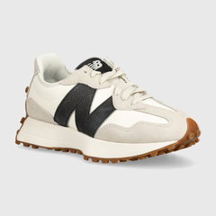 New Balance, Pantofi sport din piele ecologica cu insertii din piele intoarsa 327, Alb, 5.5 New Balance, Pantofi sport din piele ecologica cu insertii din piele intoarsa 327, Alb, 5.5