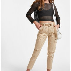 Pantaloni crop cu talie inalta - Bej, OXXO