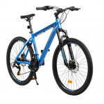 Bicicleta MTB-HT, 21 viteze, Roti 27.5 Inch, Cadru Aluminiu 6061, Frane pe Disc, Carpat C2784C, Albastru cu Design Negru