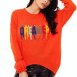 Pulover orange cu scris colorat Tr 153o, Atmosphere Fashion