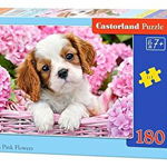 Puzzle 180 piese Pup in Pink Flowers 18185