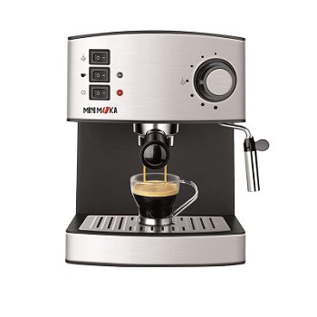 Espressor cafea Minimoka CM 1821, 850W, 15 bar, cafea macinata, plita incalzire cesti, ExtraCream, 1.6L, spumare lapte, mod cappuccino, 2 filtre inox (Inox), Minimoka