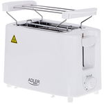 Toaster de paine AD 3223, 900W, Pentru doua felii, 6 nivele, Incalzire, Alb, Adler