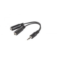 Splitter adaptor audio stereo jack 3.5 mm 3 pini tata la 2 x jack 3.5 mm 3 pini mama Lanberg cu cablu 10 cm negru
