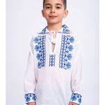 Bluza traditionala din Bumbac Alb cu Broderie Albastra pentru Baieti 0-1 Ani (68-78cm), Haine de vis