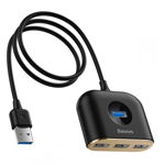 Adaptor USB3.0 la USB3.0+USB2.0x3 Baseus Square Round 4 in 1 1m, Black