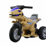 Motocicleta electrica cu 3 roti, 12V, 2 motoare, 3-7 ani, Dino galben, Krista