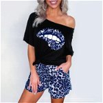 Set pentru femei, tricou ?i pantaloni scurti cu imprimeu model leopard, model la moda, set potrivit pentru sezonul de vara, Neer