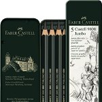 Creioane grafit Castell 900 Jumbo 5 buc set in cutie metalica, Faber Castell