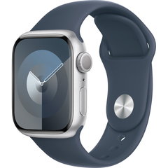 Apple Watch 9, GPS, Carcasa Silver Aluminium 41mm, Storm Blue Sport Band - M/L