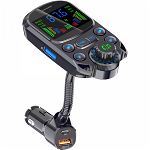 Modulator FM Car kit auto Bluetooth 5.3 USB QC 3.0/ U-Disk Jack 3.5mm AUX cititor TF Card microfon preluare apeluri MP3 Player flexibil negru, krasscom