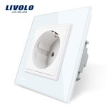 Priza simpla Livolo vl-c7c1eu-11 cu rama din sticla Alb vl-c7c1eu-11