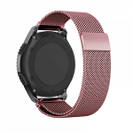 Curea metalica tip plasa cu prindere magnetica universala 20mm cu telescop QuickRelease pentru Samsung Active 1/2 Watch 42 Huawei Watch 2 roz