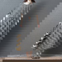 Rochie larga din tartan pentru femei, model retro ?i stil artistic, rochie potrivita pentru sezonul de vara, Neer